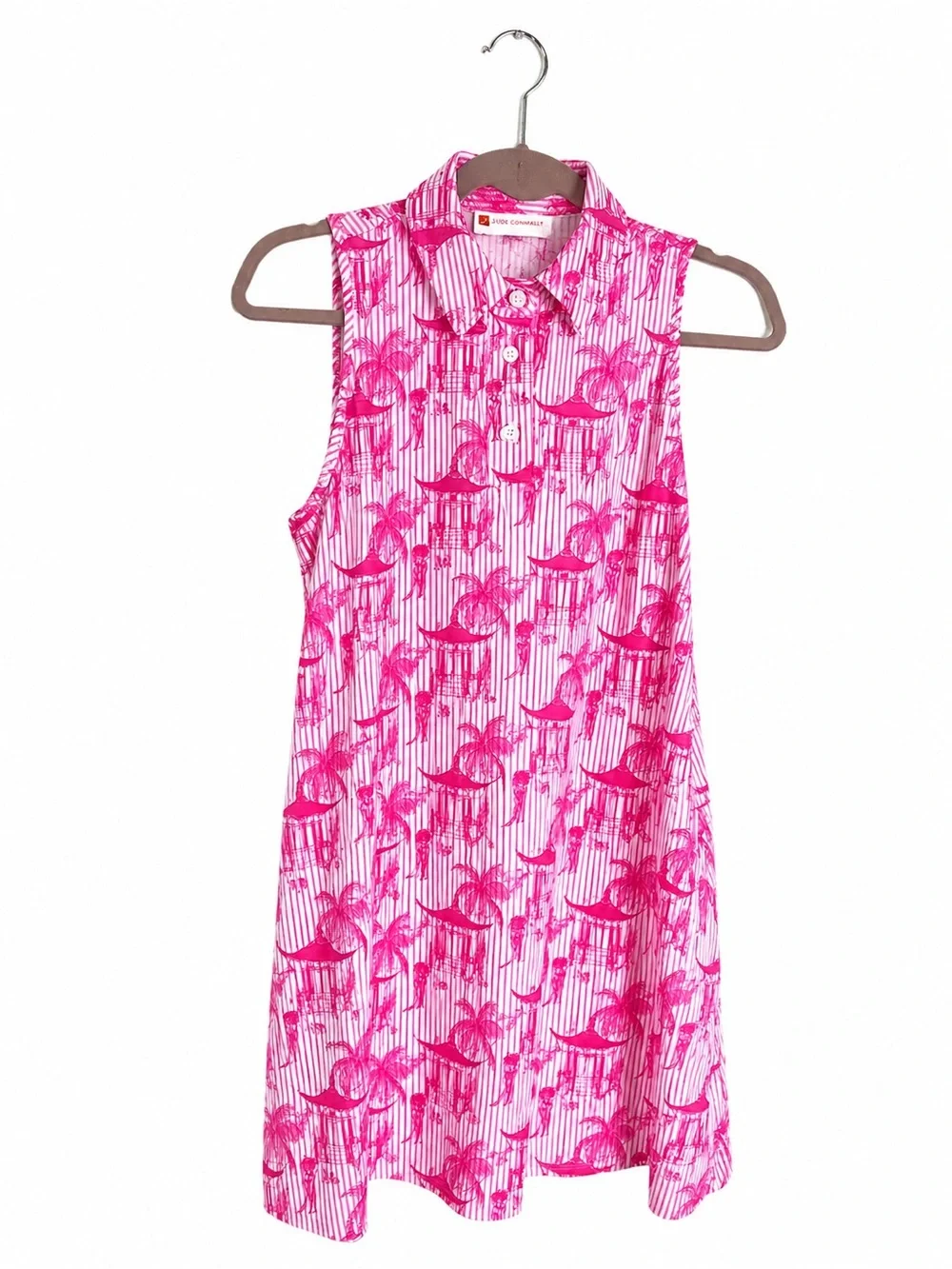 Jude Connally Pink Sleeveless Shift Dress Tropical Pagoda Print - Picture 1 of 9